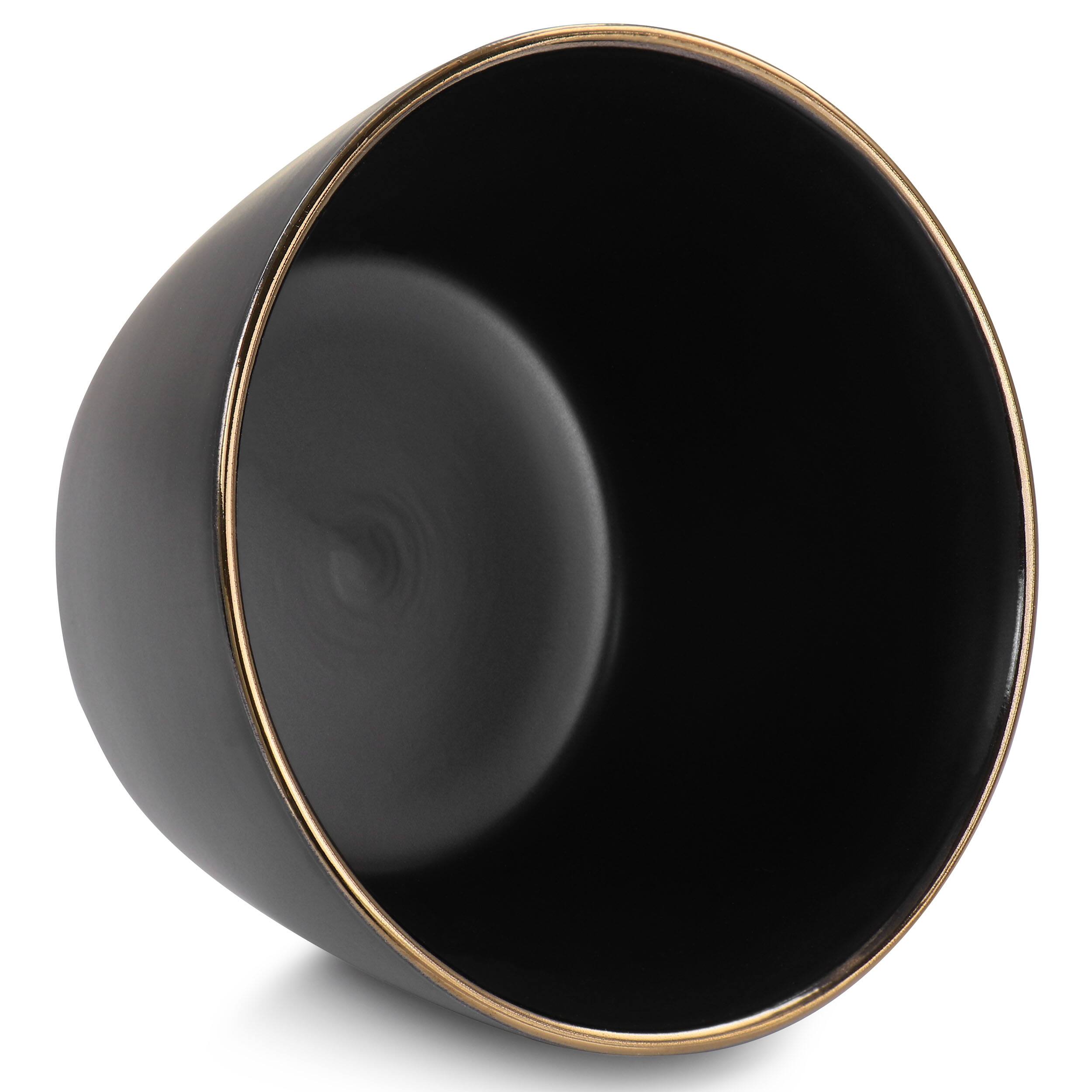 Back. Elama - Elama Paul 6 Piece Stoneware Bowl Set in Matte Black with Gold Rim - Black.