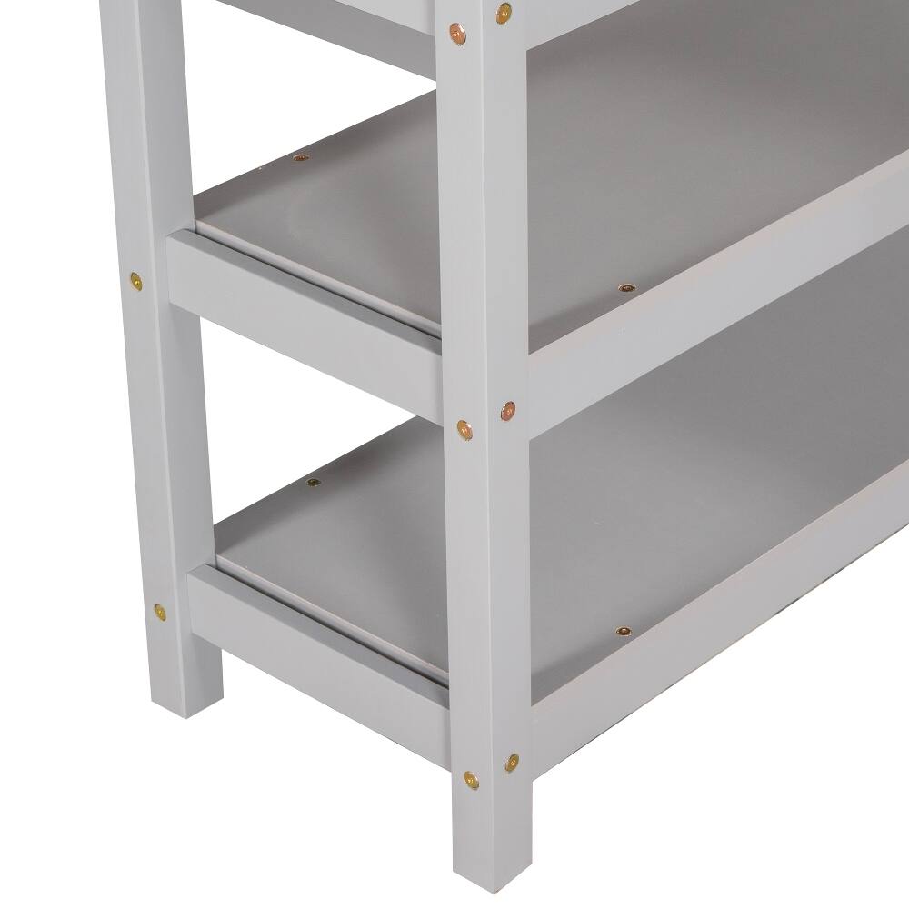 Alt View 3. Loheer - Loheer Twin Loft Bed with Desk and Storage Shelves, Solid Pine Wood Space-Saving Bed Frame, Gray - Gray.
