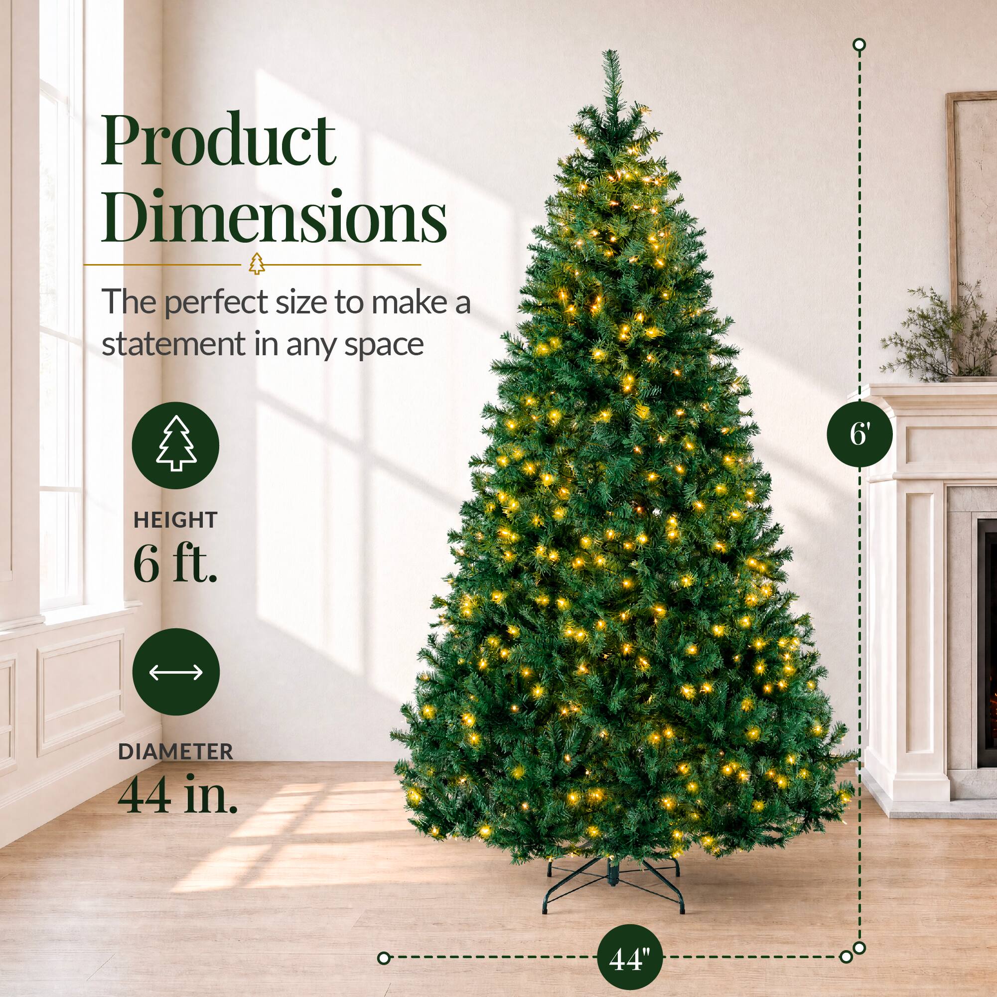 Product Dimensions  
The perfect size to make a statement in any space  

HEIGHT 6 ft.  
DIAMETER 44 in.