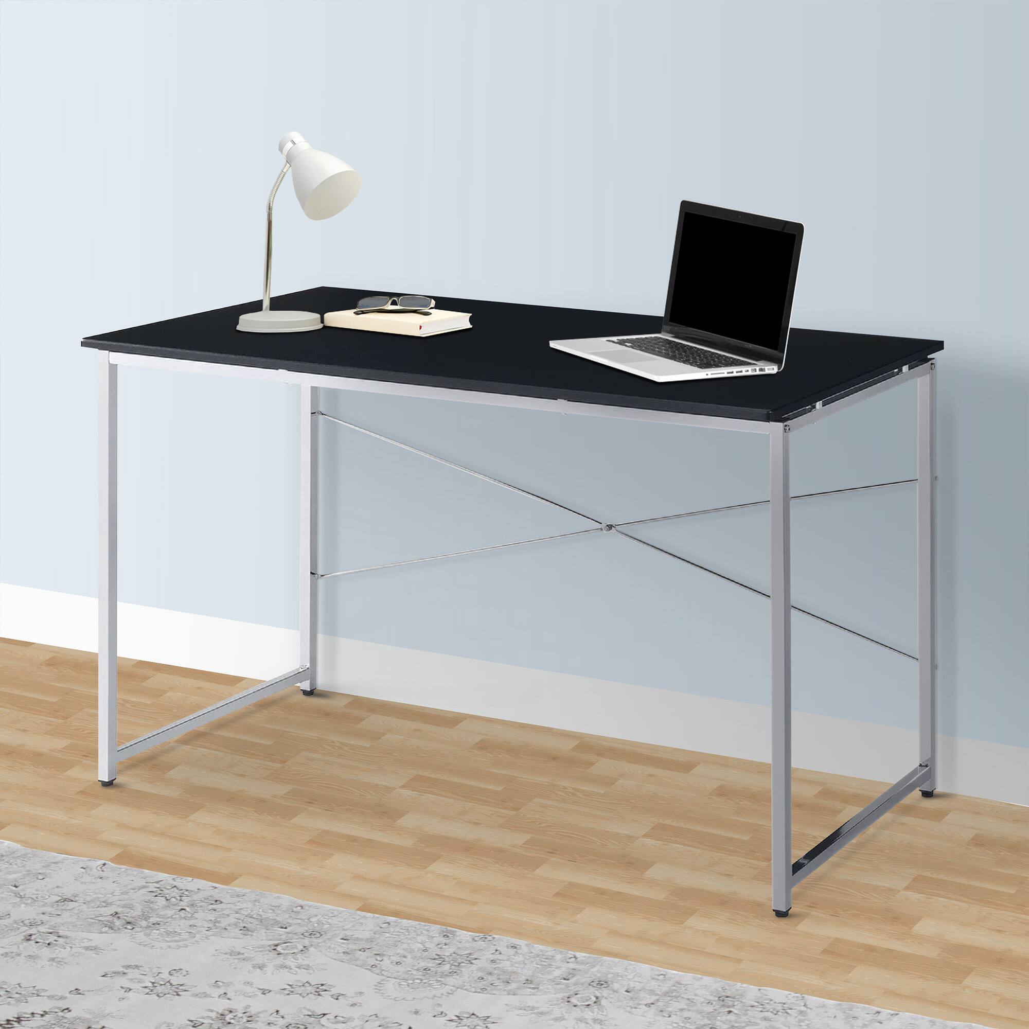 Alt View 2. Manhattan Lane - Mayo 47 Inch Rectangular Desk Console Table, Crossed Bars, Black, Chrome - Black and Chrome.