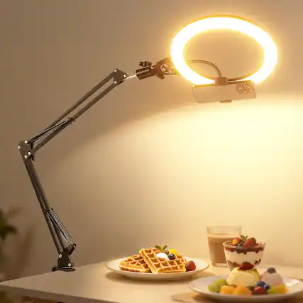 Front. Neewer - 10.5" Desktop Ring Light, Clamp Stand, 10W.