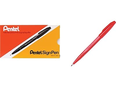 Pentel - Sign Felt Pens, Fine Point, Dozen - Red Ink