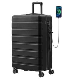 Brick Attic - 28 Inch Suitcase Hardside PC ABS Lightweight USB Luggage with Wheels TSA Lock Checked-Large - Black