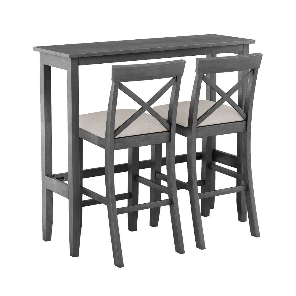 Alt View 7. Loheer - Loheer Farmhouse 48-Inch Bar Height Dining Set, 3-Piece Table with 2 Chairs for Small Spaces, Gray Beige - Gray+Beige.