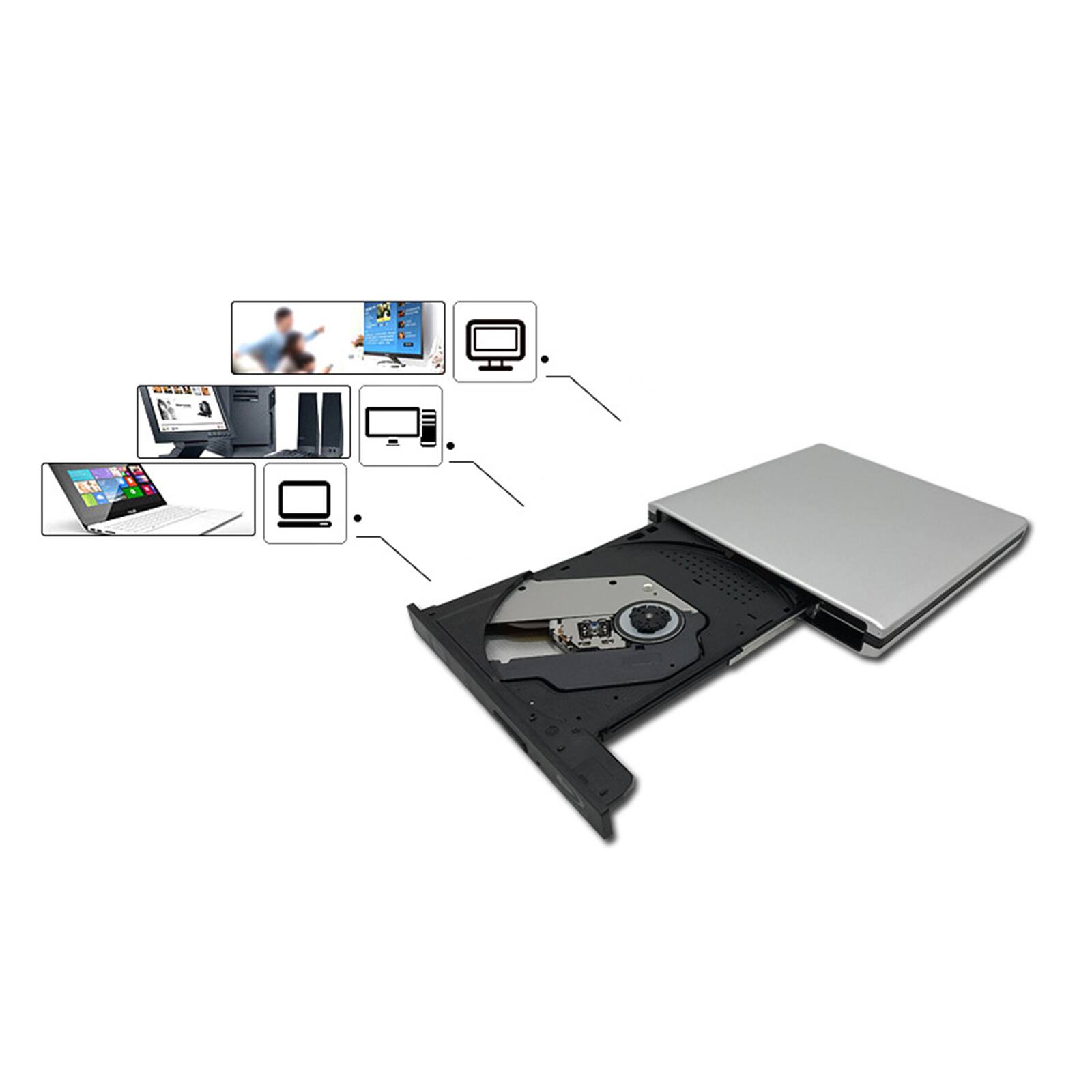Alt View 1. Topteng - 6X True Blu-ray Burner External Drive - BD/DVD/CD Writer & Player, USB 3.0 for Mac & Windows - Silver.