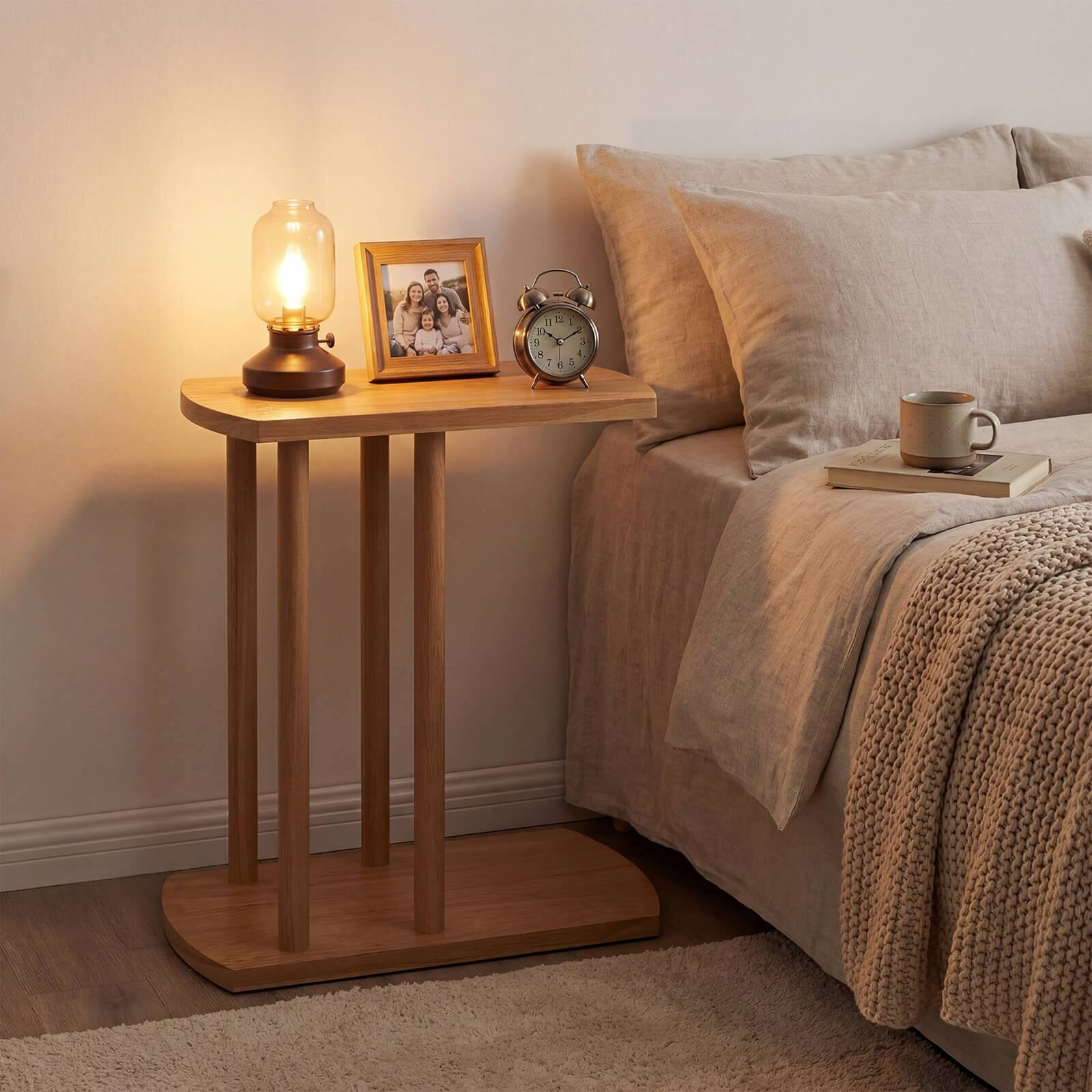 Alt View 3. Costway - Costway 2PCS C-shaped Teak Wood Side Table with Thickened Top, Sturdy Base for Small Spaces - Natural.