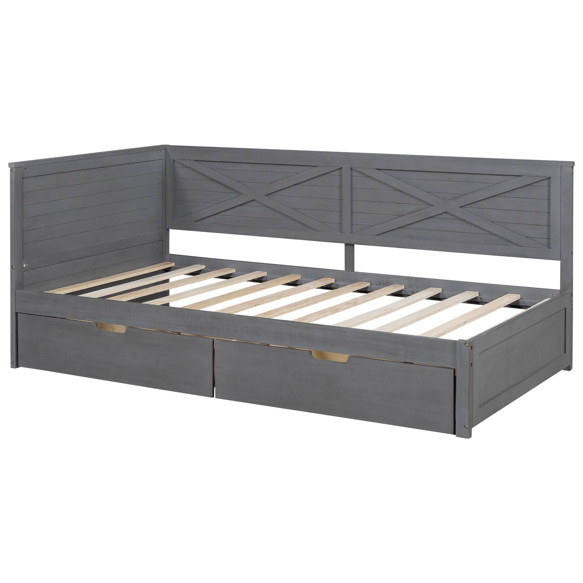 Alt View 9. Tiramisubest - Twin Size Wood Daybed with 2 Drawers and Rustic Guardrail, Ancient Grey - Grey.