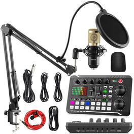 Cedar Assembly - F998 Live Sound Card Audio Mixer Podcast Interface With Dj Effects Voice Changer For Ps4 Ps5 Karaoke Streaming - F998 + BM800 Mic Cantilever Set