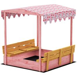 Qaba - Sandbox with Cover, Kids Sandbox Outdoor with Seat, Bottom Liner, Canopy for Ages 3-6 - Pink