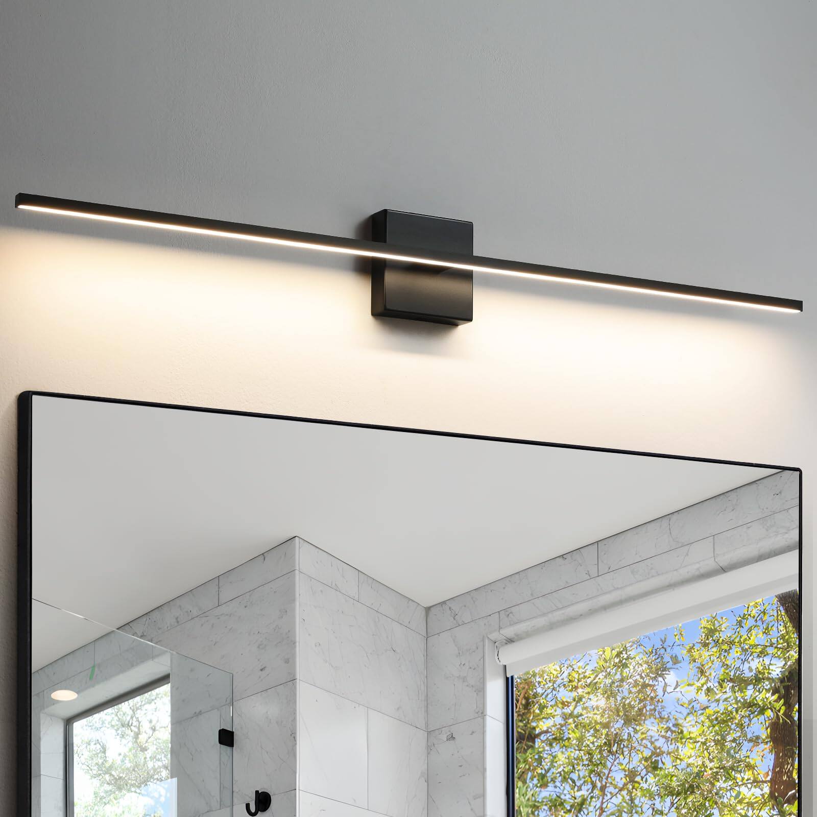 PO3TICJUNKI3 - Bathroom Vanity Light Fixtures nch Dimmable Brushed Nickel Lights Over Mirror w Led Bar k Modern Wall Sco - Black 39INCH