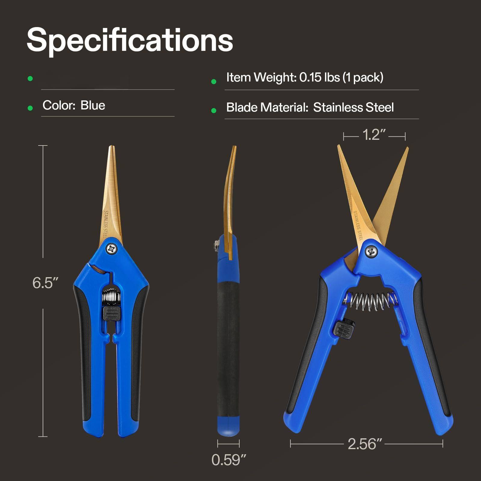 Specifications

- Color: Blue
- Item Weight: 0.15 lbs (1 pack)
- Blade Material: Stainless Steel

- 6.5"
- 0.59"
- 1.2"
- 2.56"