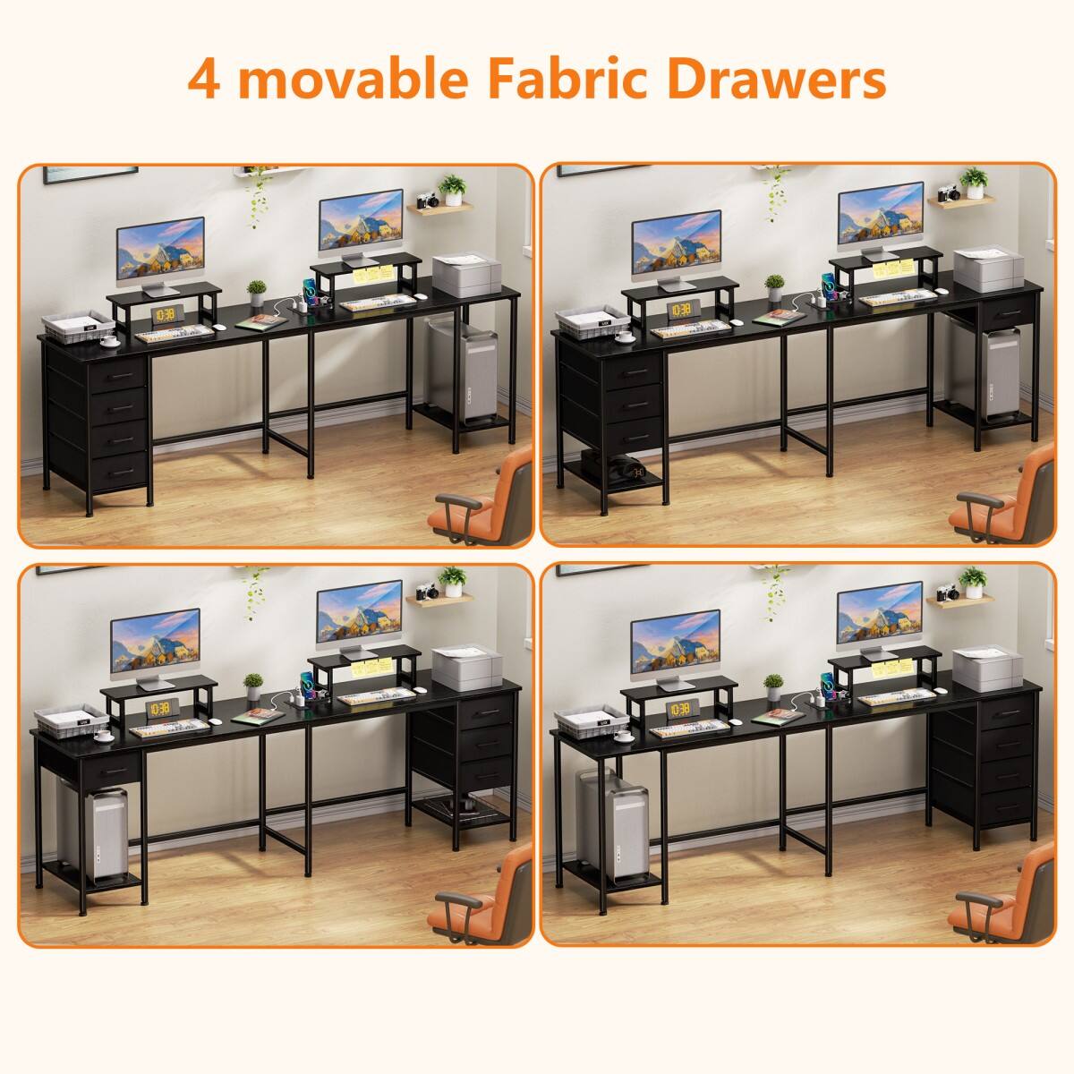 Furnulem L Shaped Computer Desk with Power Outlet and 4 Fabric Drawers ...
