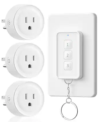 Front. RTMB - Mini Remote Control Outlet, Wireless, 100ft Range, White - White.