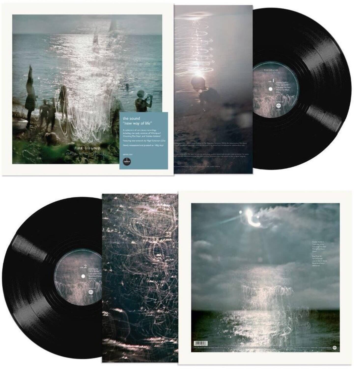 **Front Cover:**
- THE SOUND
- "new way of life"

**Back Cover:**
- the sound
- "new way of life"
- A collection of 10 previously unreleased tracks from the band's archives, recorded between 1993 and 1995. Includes early versions of songs that would later appear on their albums "The Sound of Silence" and "The Sound of Silence (Remixes & B-Sides)".
- Produced by The Sound
- Recorded at The Sound Studio, London
- Mixed by The Sound
- Mastered by The Sound
- Cover design by The Sound
- Photography by The Sound
- All rights reserved. No part of this record may be reproduced without permission.

**Vinyl Labels:**
- THE SOUND
- "new way of life"
- A collection of 10 previously unreleased tracks from the band's archives, recorded between 1993 and 1995. Includes early versions of songs that would later appear on their albums "The Sound of Silence" and "The Sound of Silence (Remixes & B-Sides)".
- Produced by The Sound
- Recorded at The Sound Studio, London
- Mixed by The Sound