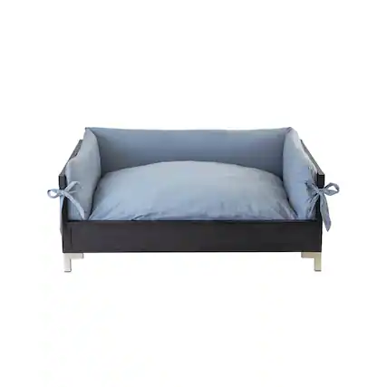 Front. New Age Pet - ECOFLEX Manhattan Raised Dog Bed with Cushion Large - Espresso.