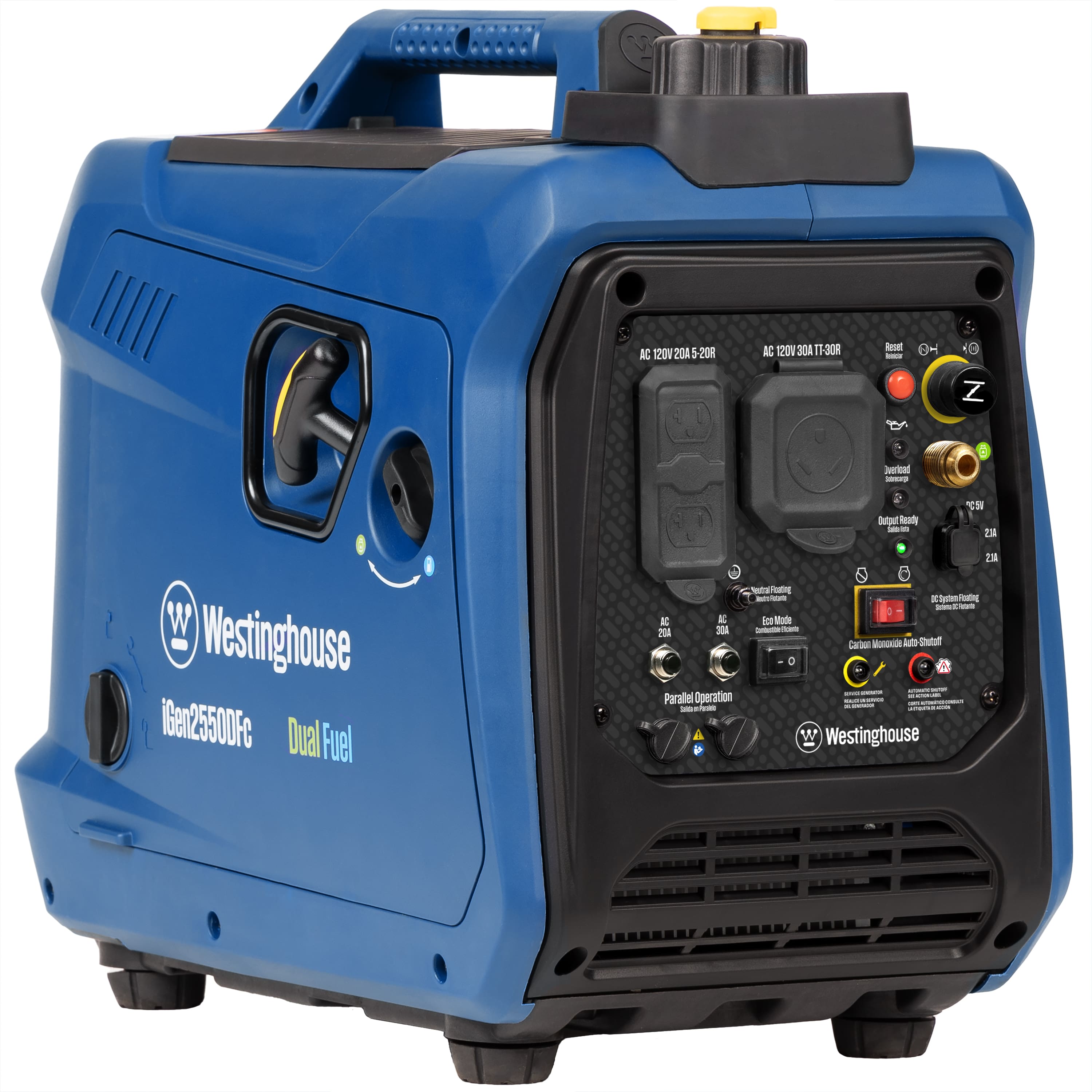 Westinghouse - 2,550-Watt Dual Fuel Gas and Propane Powered Portable Inverter Generator with Recoil Start, LED Data Center - Blue price history on PriceWatchPro