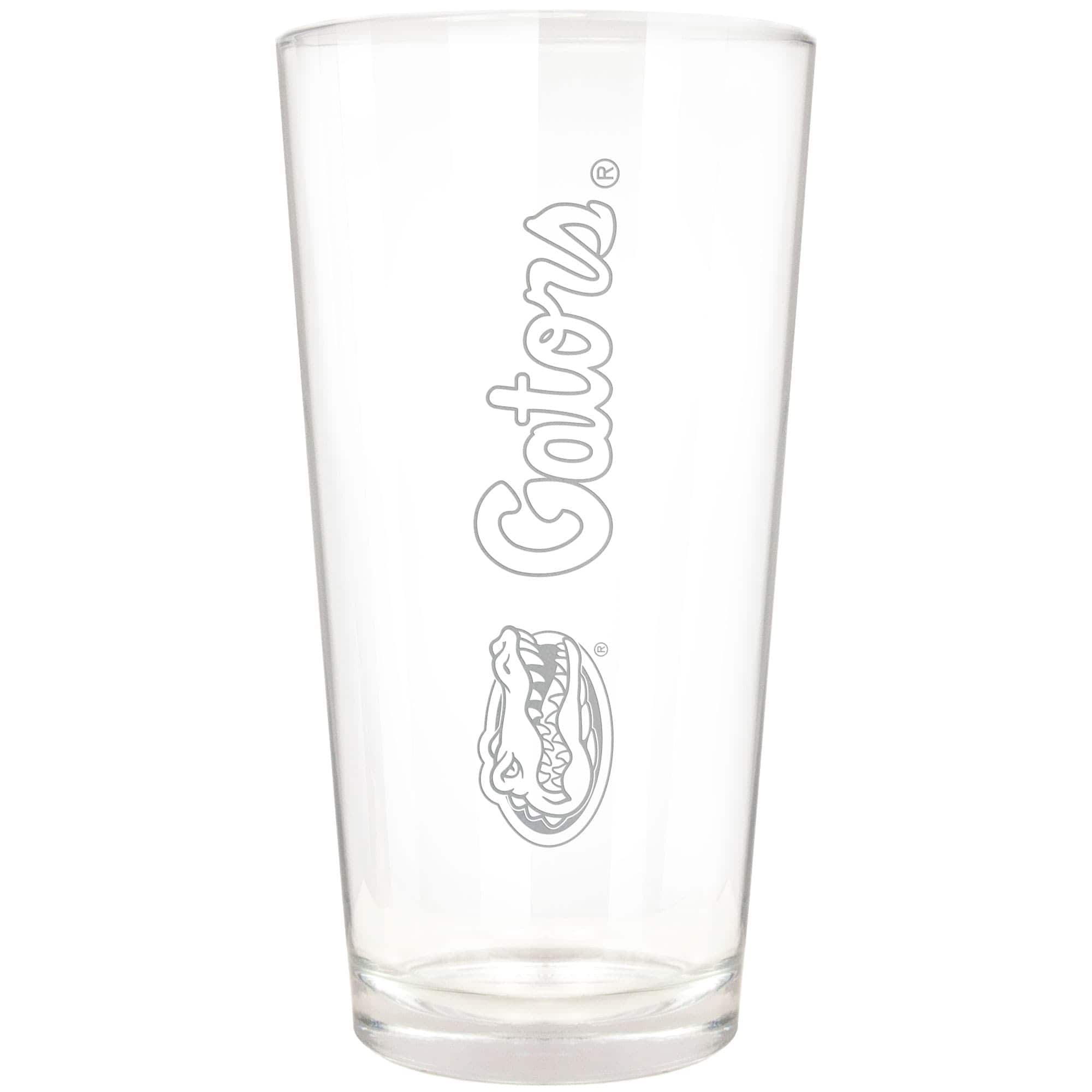 Front. Great American Products - Florida Gators Etched 16oz. Vertical Rally Cry Pint Glass - Multicolor.