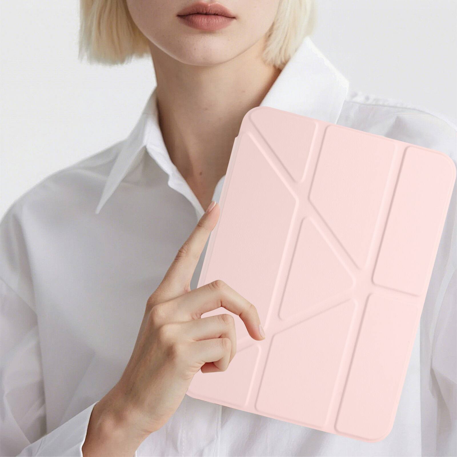 Alt View 4. Dteck - for Apple iPad mini (A17 Pro) 2024 & iPad mini 6th Gen 2021 Y-Fold Tablet Case,Shockproof Wallet Cover with Pen Holder - Pink.