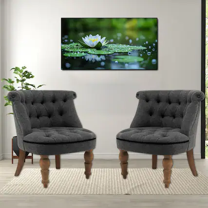 Front. Hivvago - Set of 2 Modern Upholstered Slipper Chairs with Solid Beech Wood Legs - Gray.