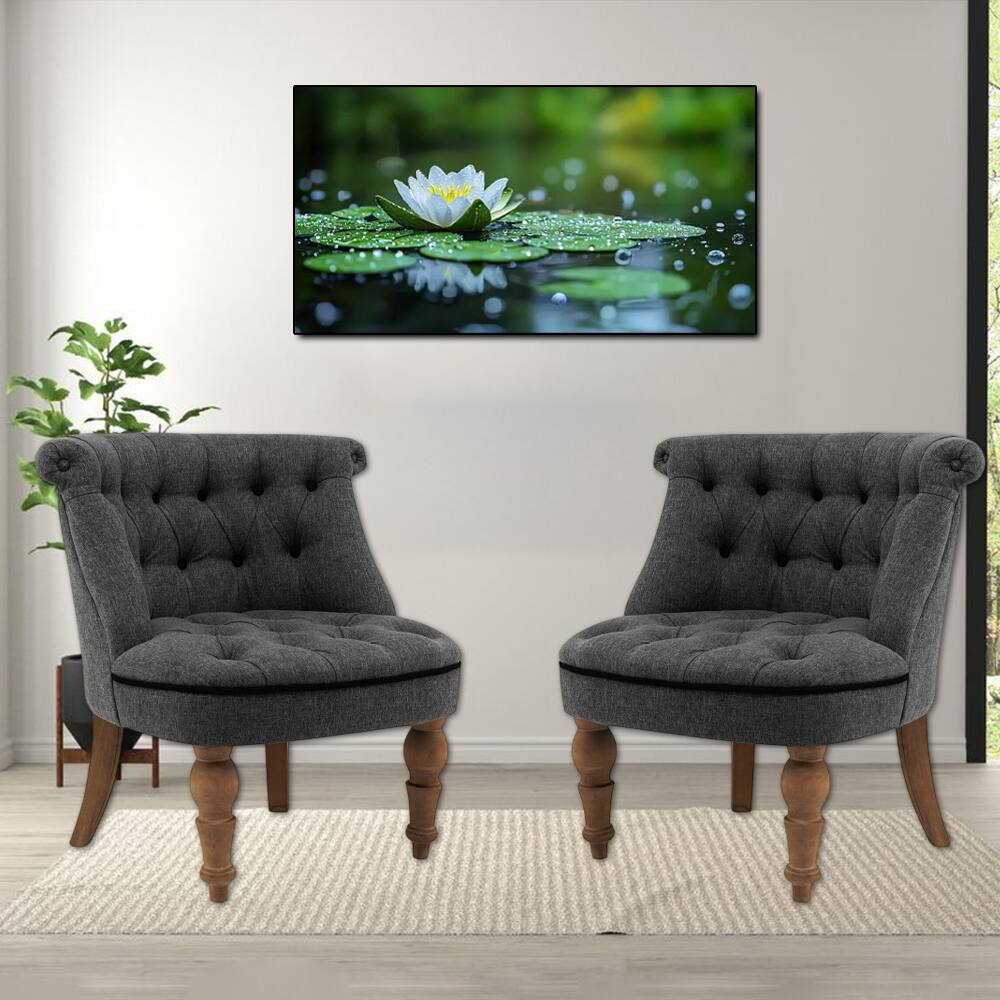 Front. Hivvago - Set of 2 Modern Upholstered Slipper Chairs with Solid Beech Wood Legs - Gray.