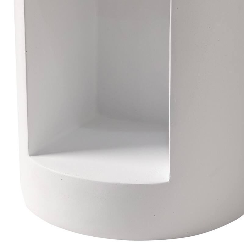 Alt View 5. LeisureMod - Nook Cylindrical Fiberstone Accent Table, 14" Round Modern Storage End Table - Weather Resistant - White.
