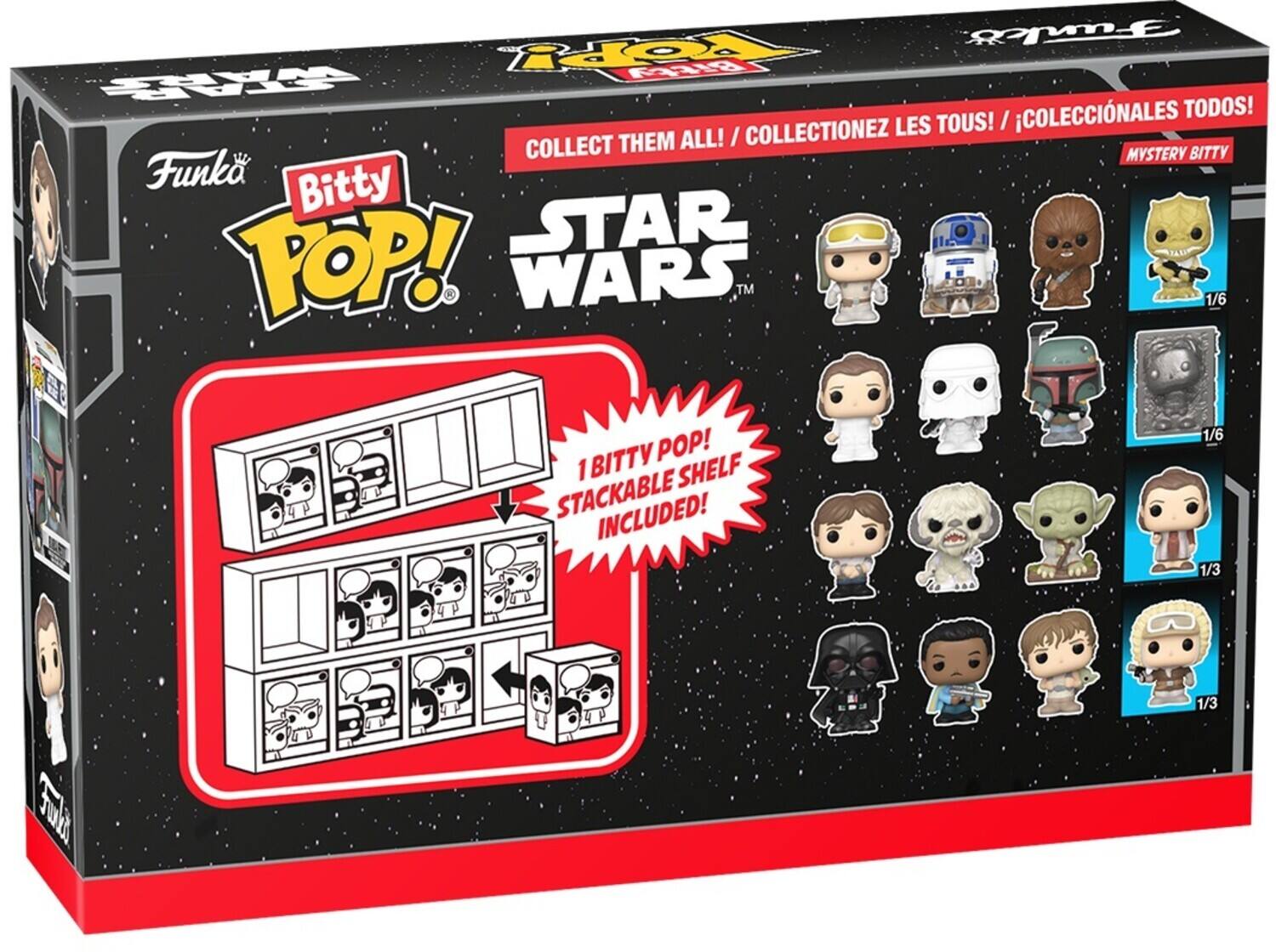 COLLECTIONEZ LES TOUS! COLLECT THEM ALL! / COLECCINALES TODOS! FUNKO FUNKO STAR WARS TM 1/6 1/6 BITTY POP! 1 SHELF STACKABLE INCLUDED! 1/3 1/3