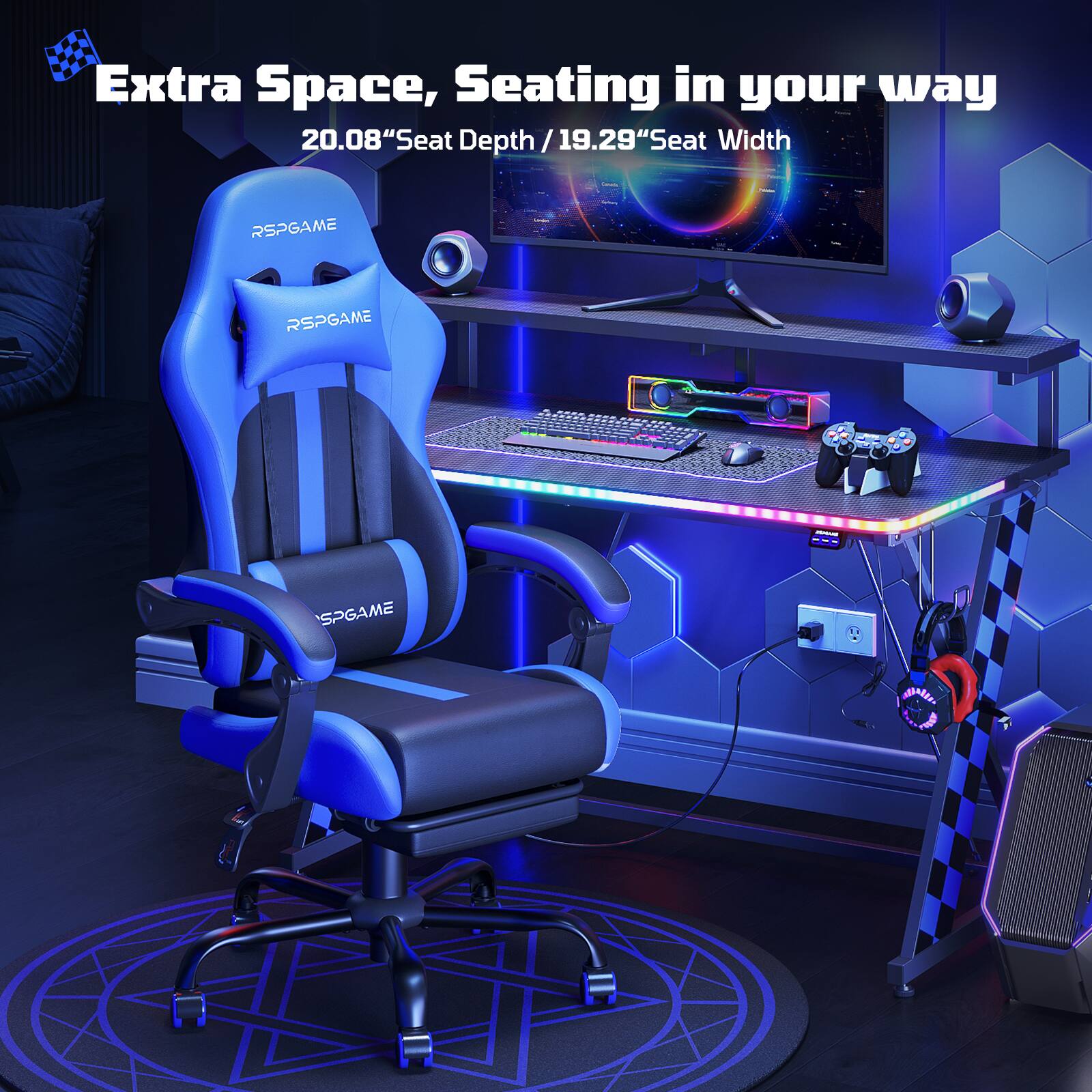 Extra Space, Seating in your way  
20.08" Seat Depth / 19.29" Seat Width  
RSPGAME  
RSPGAME  
RSPGAME