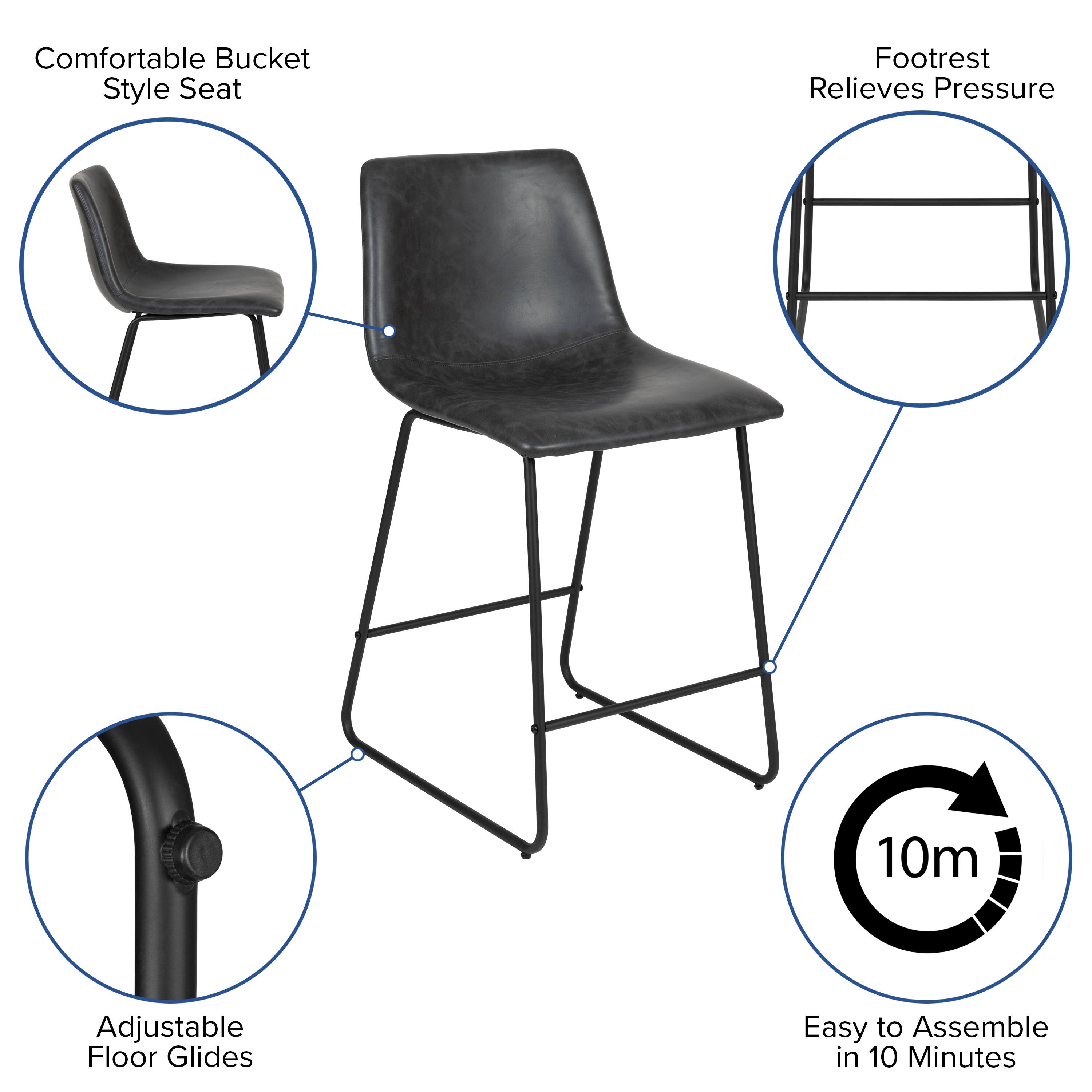Comfortable Bucket Style Seat  
Footrest Relieves Pressure  
Adjustable Floor Glides  
Easy to Assemble in 10 Minutes