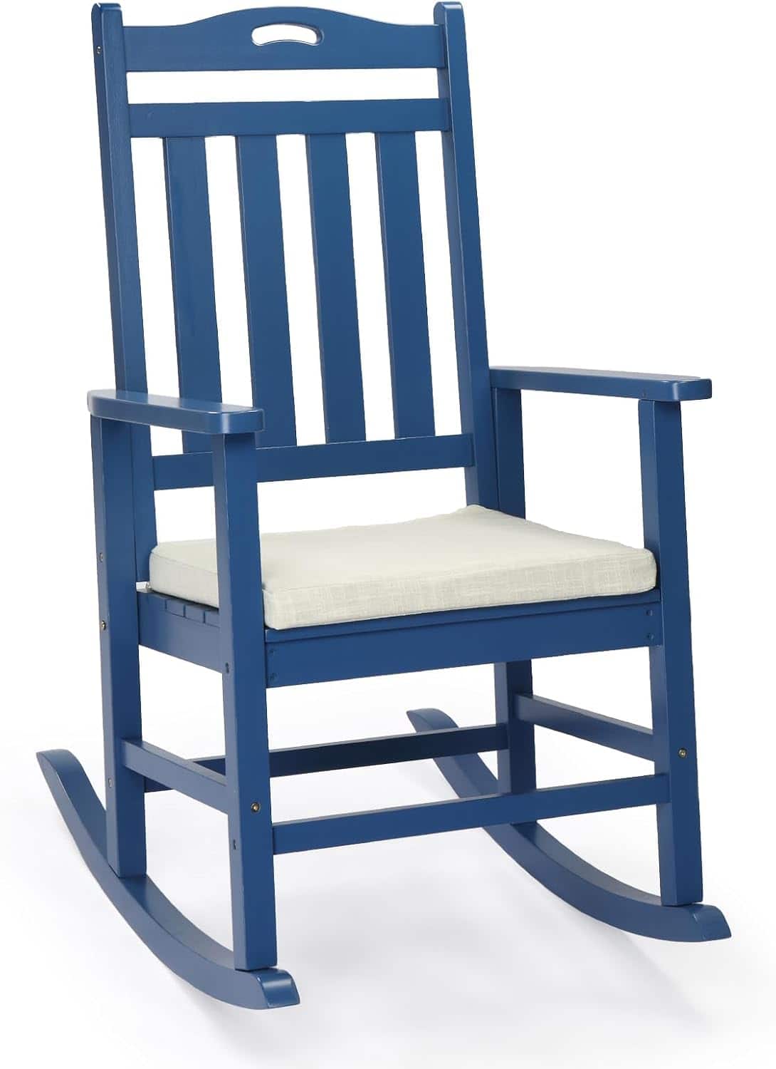 Winado - Wooden Rocking Chair, Heavy Duty 450LBS with High Backrest, Cushion All-Weather Lounge Rocker Support for Outdoor Garden - Navy Blue