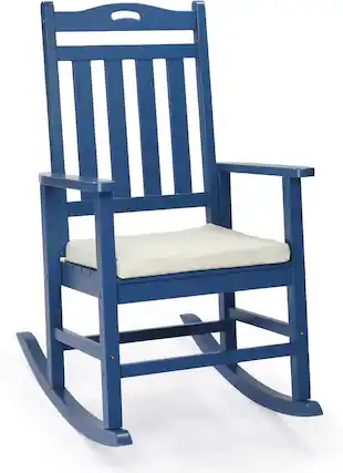 Front. Winado - Wooden Rocking Chair, Heavy Duty 450LBS with High Backrest, Cushion All-Weather Lounge Rocker Support for Outdoor Garden - Navy Blue.