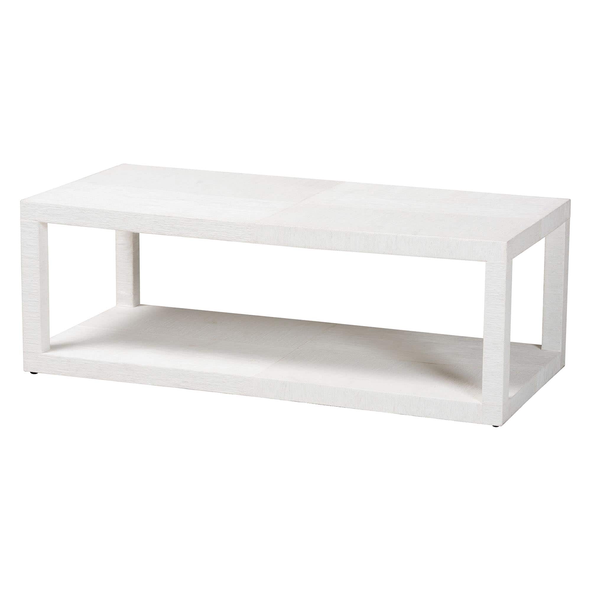 bali & pari - Oaklynn Natural Grasscloth Coffee Table - Two-Tier Cocktail Table with Open Frame, Modern Coastal Centerpiece - White