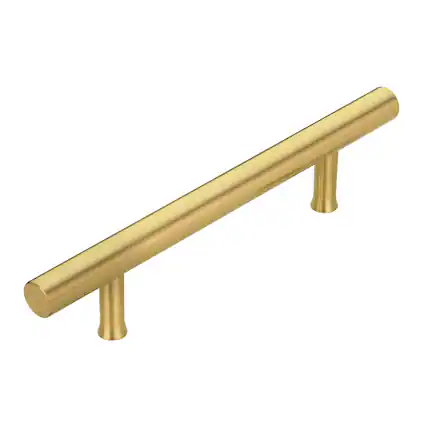 Front. Akicon - Akicon Solid Brass 3-3/4 Inch Hole Center Kitchen Cabinet Handles Drawer Pull 5-Pack in Brushed Gold - Brushed Gold.