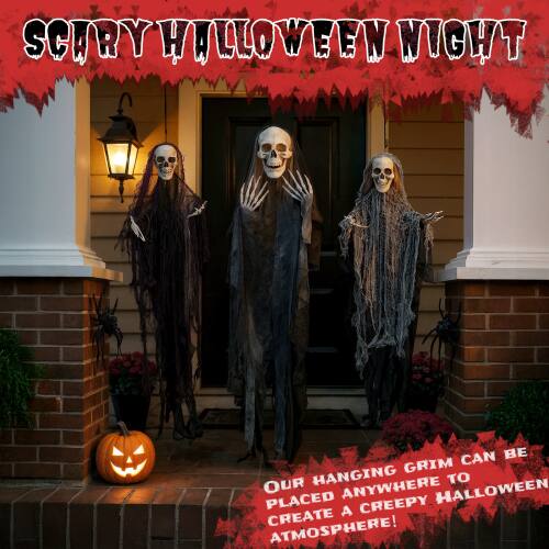 Scary Halloween Night can be grim. Our hanging grim can be placed anywhere to create a creepy Halloween atmosphere!