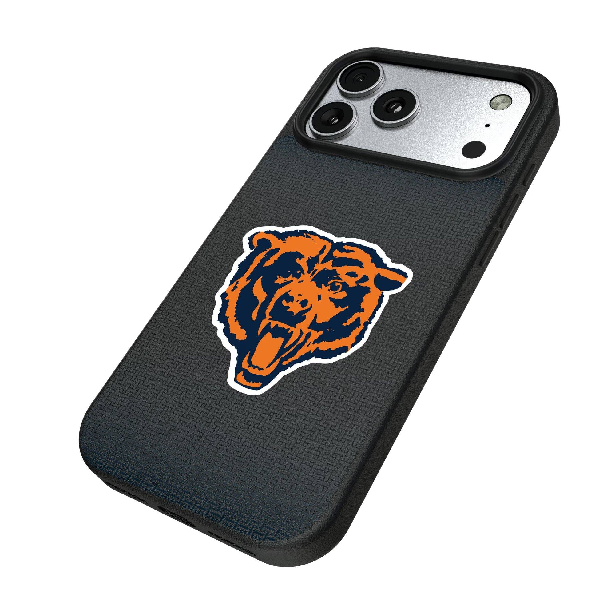 Alt View 1. Keyscaper - Chicago Bears Linen Logo iPhone Magnetic Bump Case - 16 Pro - Black.
