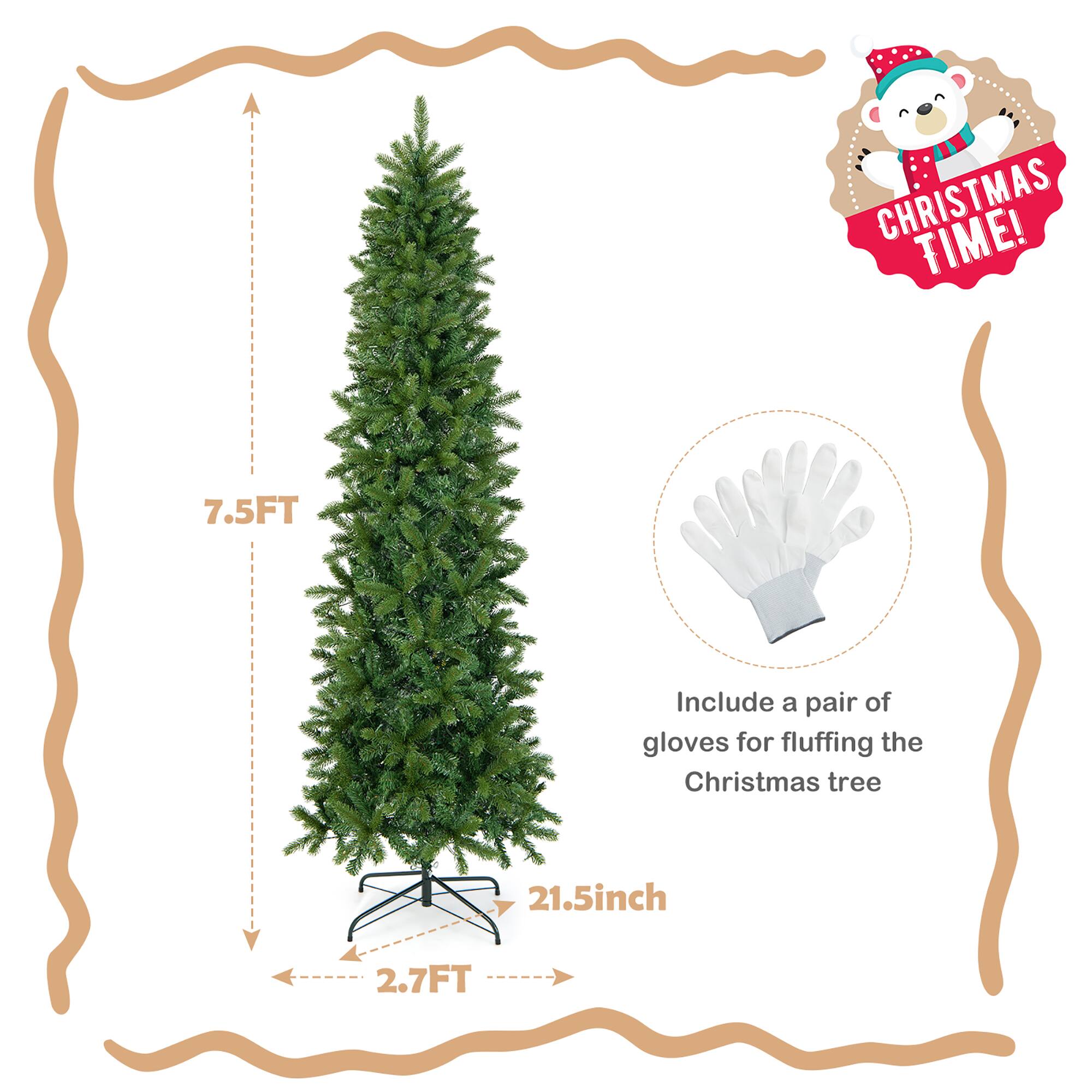 CHRISTMAS TIME! 7.5FT Include a pair of gloves for fluffing the Christmas tree 21.5inch 2.7FT