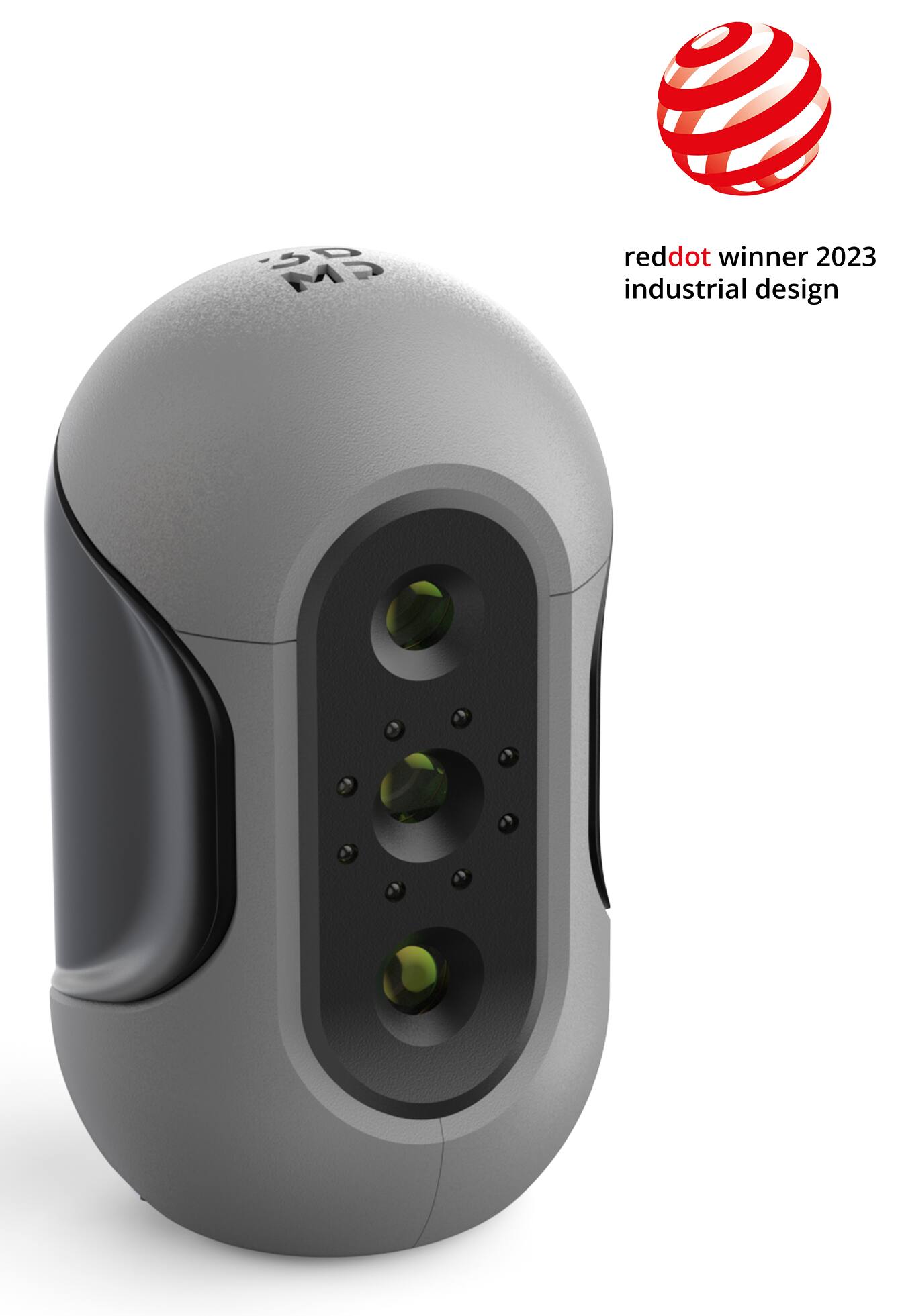The text on the image reads "OP CM reddot winner 2023 industrial design." This indicates that the product, which is a grey and black electronic device, has won an award for its industrial design. The reddot award is a prestigious international design competition that recognizes innovative and well-designed products in various categories.