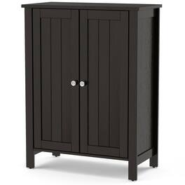Costway - 2-Door Bathroom Floor Storage Cabinet Space Saver Organizer - Brown