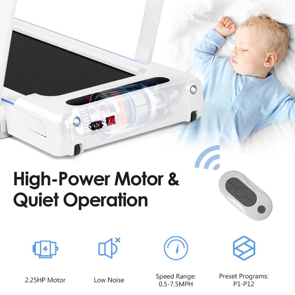 High-Power Motor & Quiet Operation

- 2.25HP Motor
- Low Noise
- Speed Range: 0.5-7.5MPH
- Preset Programs: P1-P12