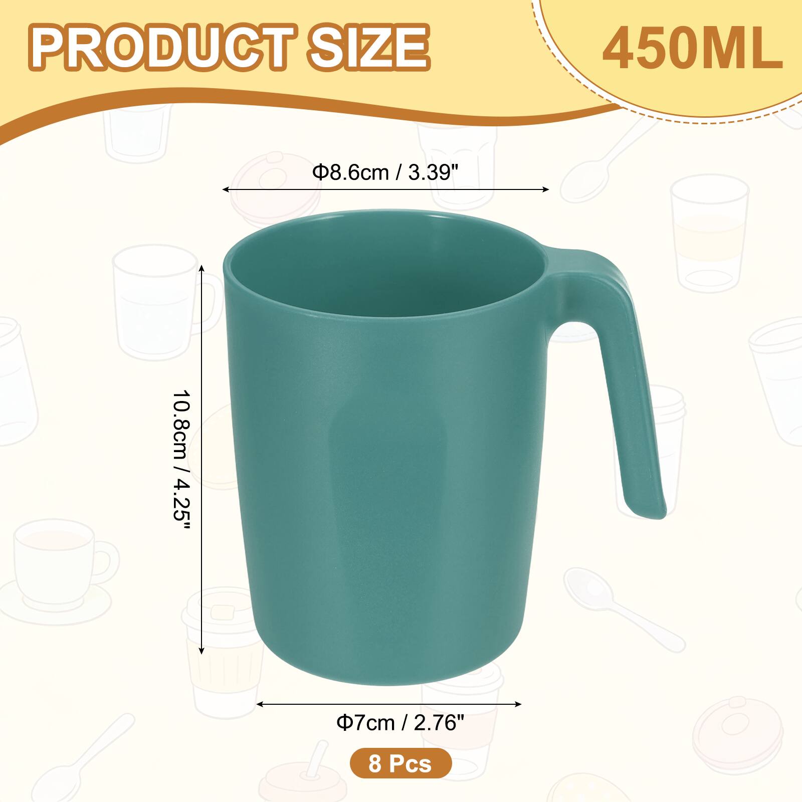 PRODUCT SIZE  
450ML  
8.6cm / 3.39"  
10.8cm / 4.25"  
7cm / 2.76"  
8 Pcs
