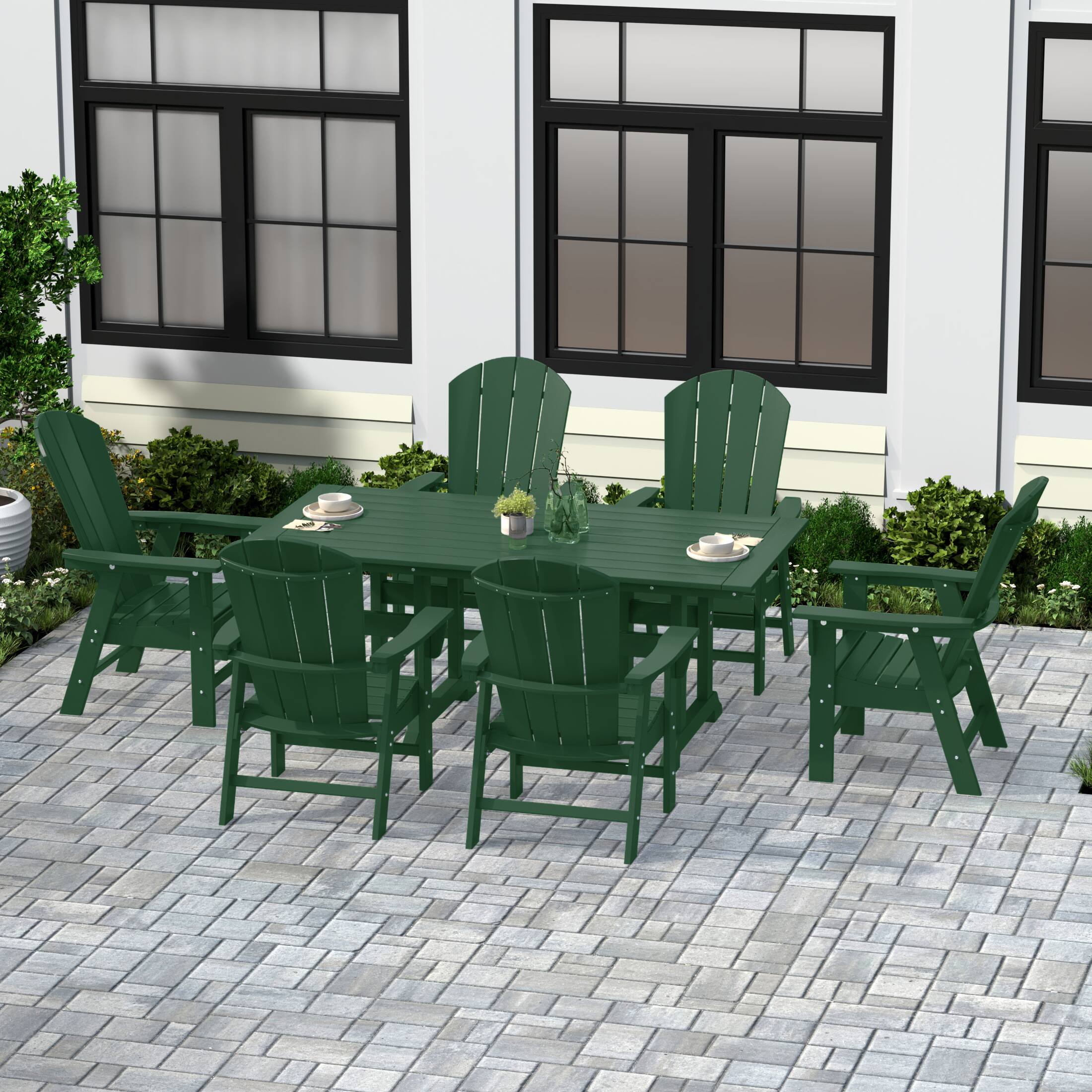 Angle. WestinTrends - WestinTrends Malibu 7 Piece Outdoor Patio Dining Table and Adirondack Armchair Set - Dark Green.