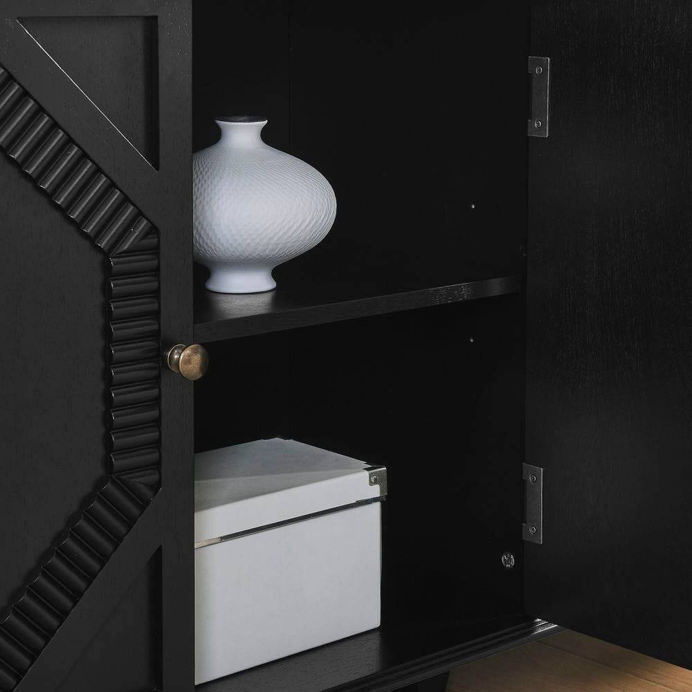 Alt View 1. Kadyn - 65.2" Mid Century Modern Sideboard Buffet Cabinet, Accent Coffee Bar Wine Bar Storage Cabinet, Black - Black.