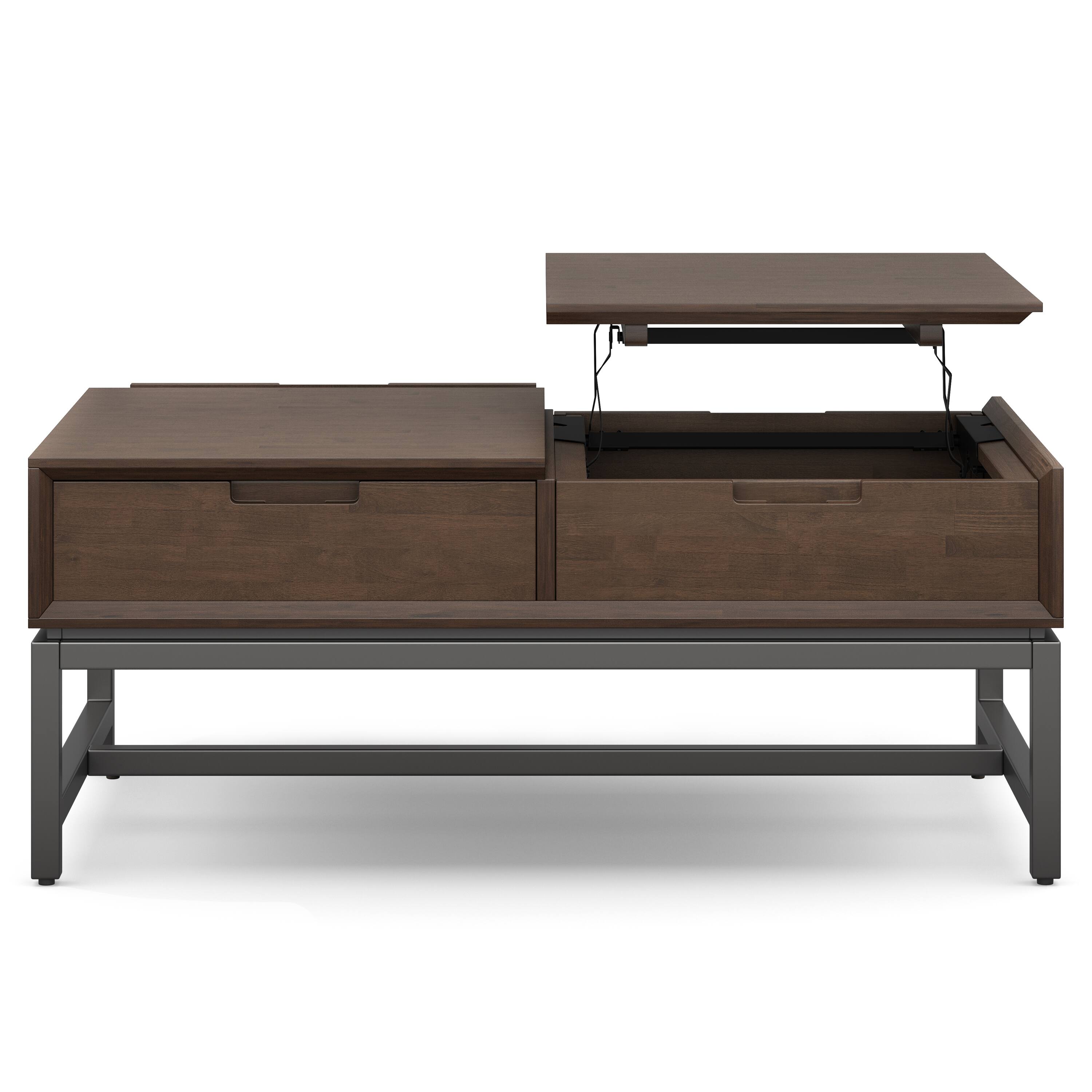 Left. Simpli Home - Banting SOLID HARDWOOD 48 inch Wide Rectangle Modern Industrial Lift Top Coffee Table in Walnut Brown - Walnut Brown.