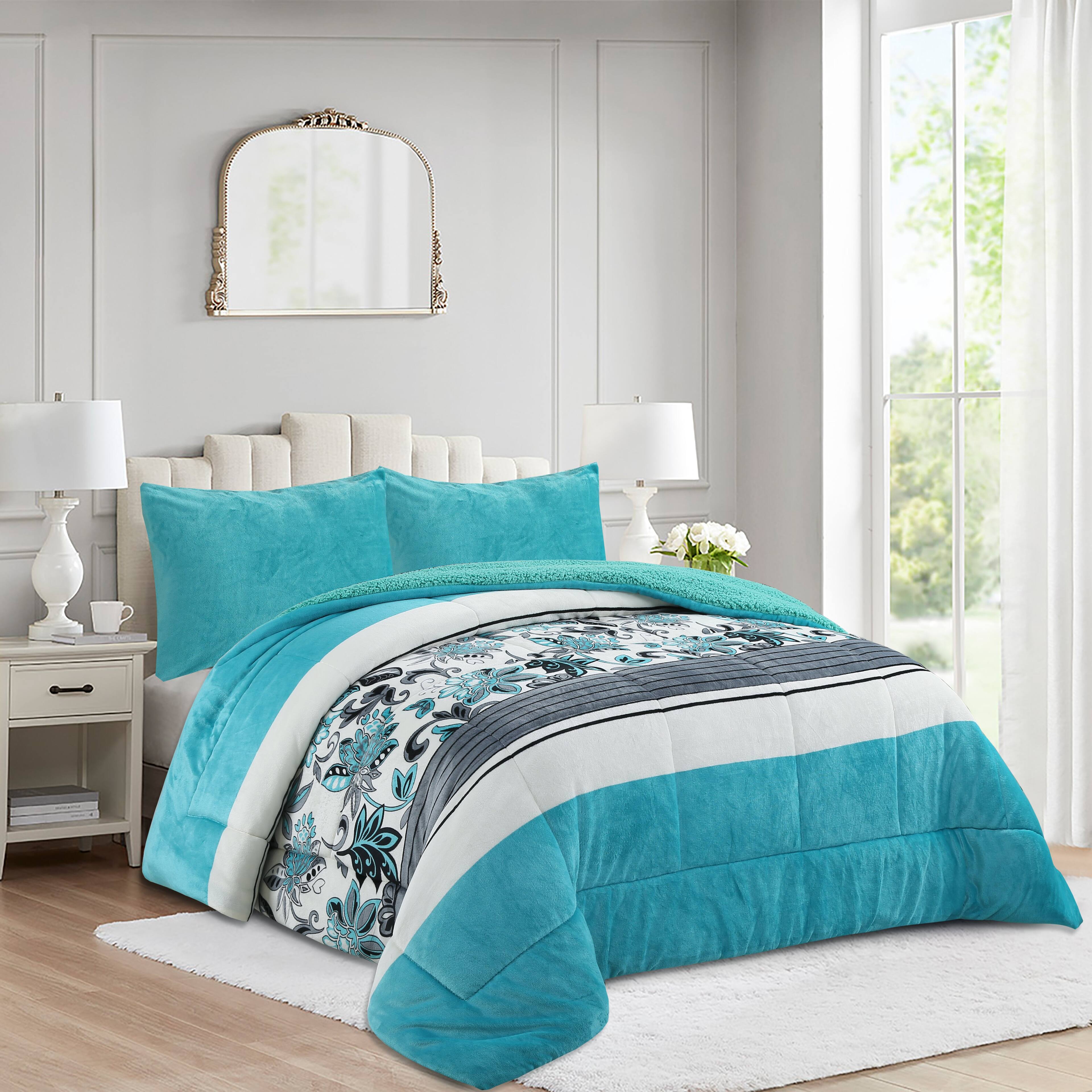 Back. MarCielo - Marcielo 3 Piece Micromink Sherpa Comforter Set Fluffy Ultra Cozy Comforter - Blue.