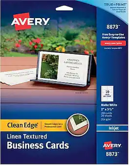 Avery - Clean Edge Business Cards, 2" x 3 1/2", Linen Textured 200 Per Pack - White
