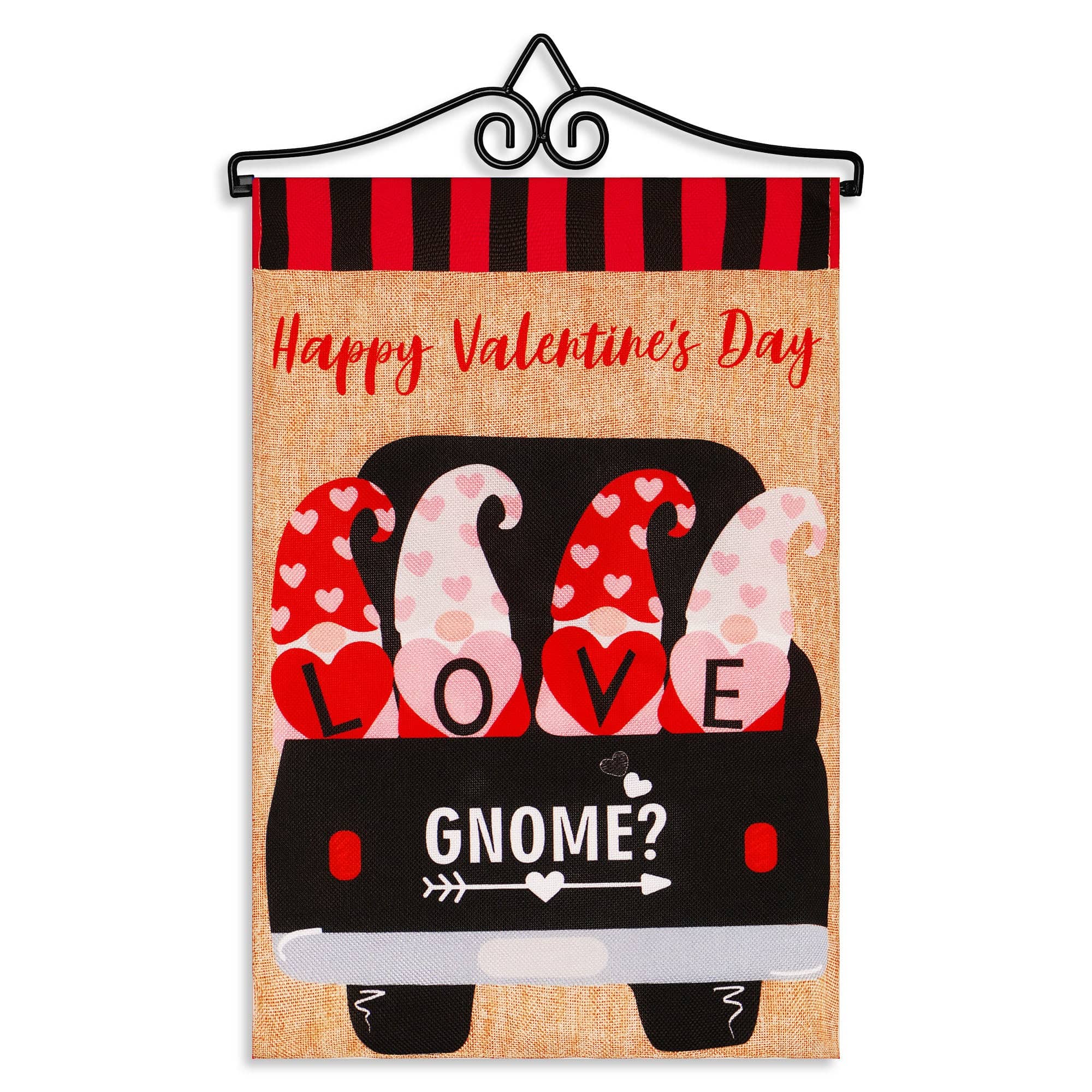 Photos - Other Decoration Happy Japan G128 - Combo Pack Garden Flag Hanger 14.2in & 12x18in Double-Sided Burlap Flag — Happy Valentine's Day 4 Gnomes in Truck - R 