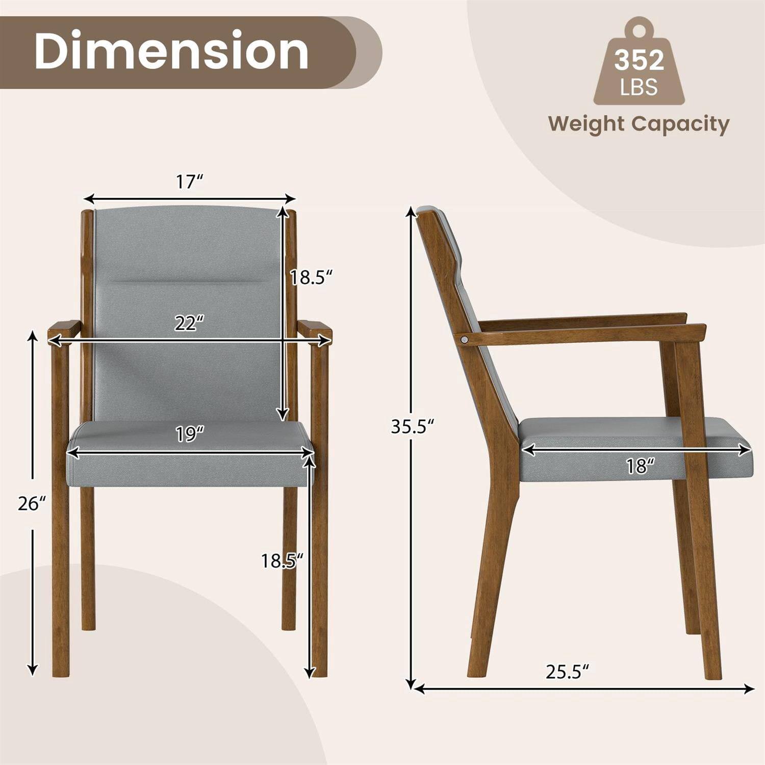 Dimension  
352 LBS Weight Capacity  

17"  
18.5"  
22"  
19"  
35.5"  
18"  
26"  
18.5"  
25.5"