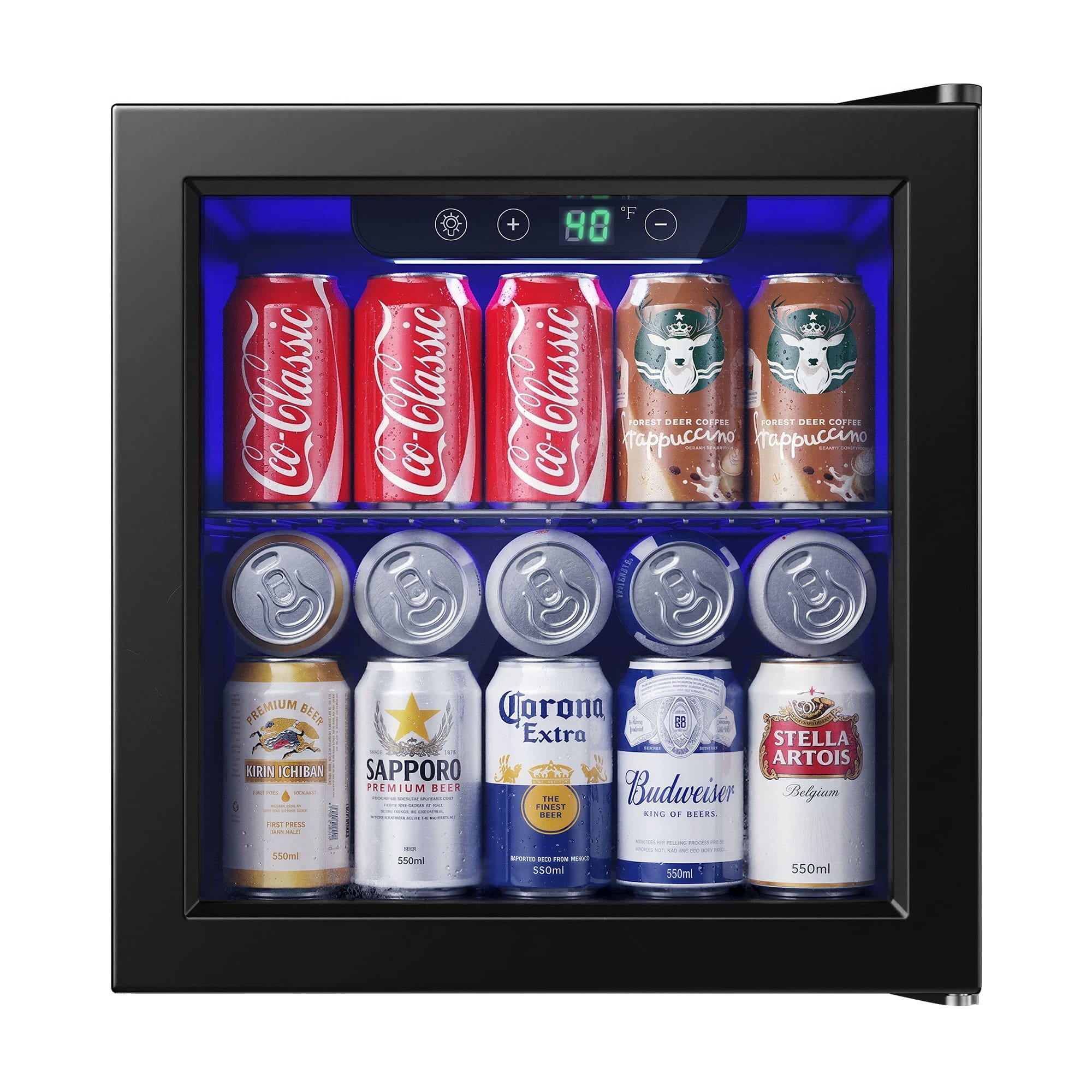 SIMZLIFE - 55 Cans Mini Beverage Refrigerator - Portable Cooler with Glass Door, for Home/Office/Bar - Black