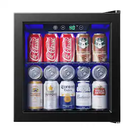 SIMZLIFE - 55 Cans Mini Beverage Refrigerator - Portable Cooler with Glass Door, for Home/Office/Bar - Black
