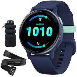 Garmin - Vivoactive 5 Fitness Smartwatch, Navy w/ HRM 200 (M-XL) + Water Bottle Bundle - Metallic Navy Aluminum and Navy - (2023)