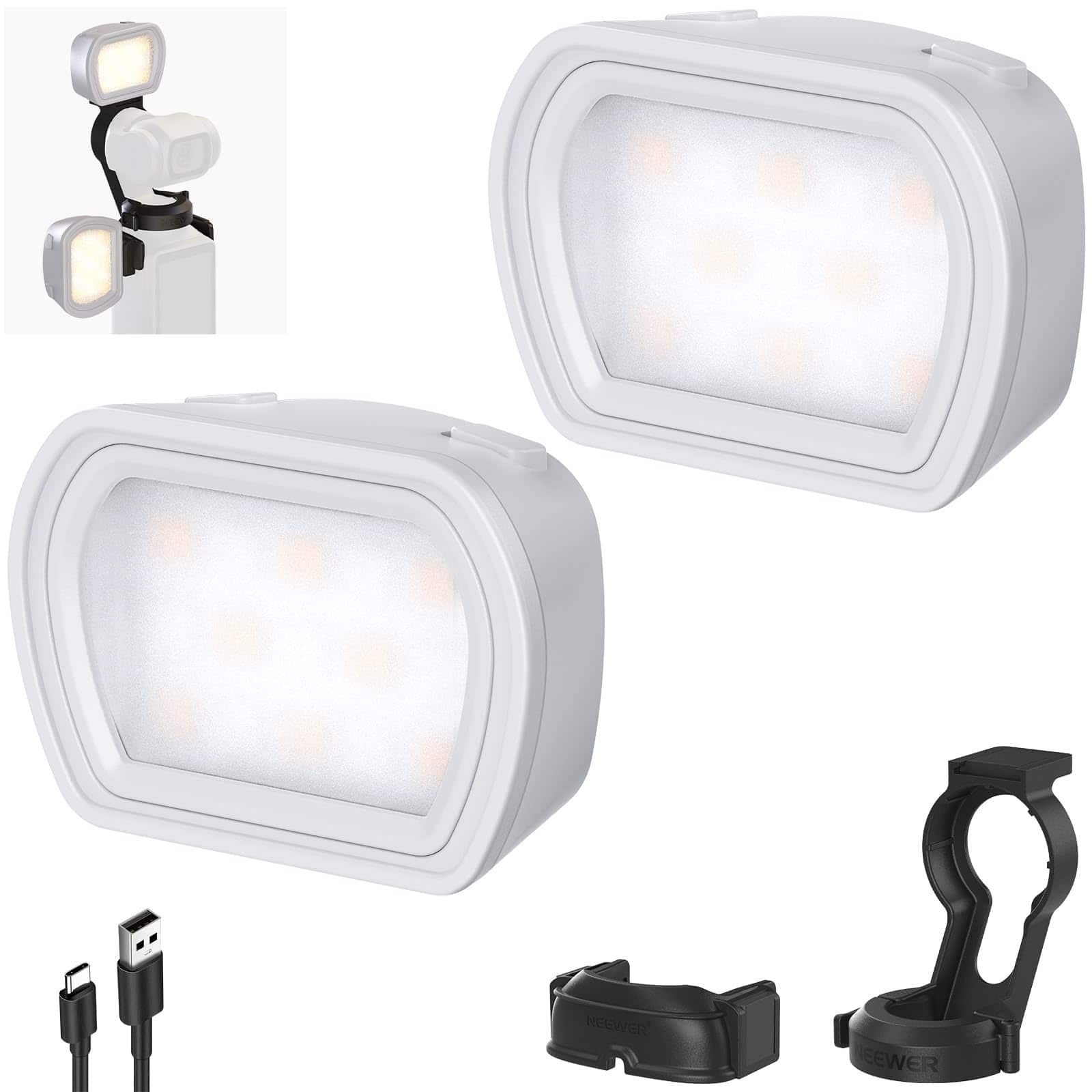 Neewer - 2-Pack Magnetic Mini Fill Light for DJI Pocket 3, USB-C, M21